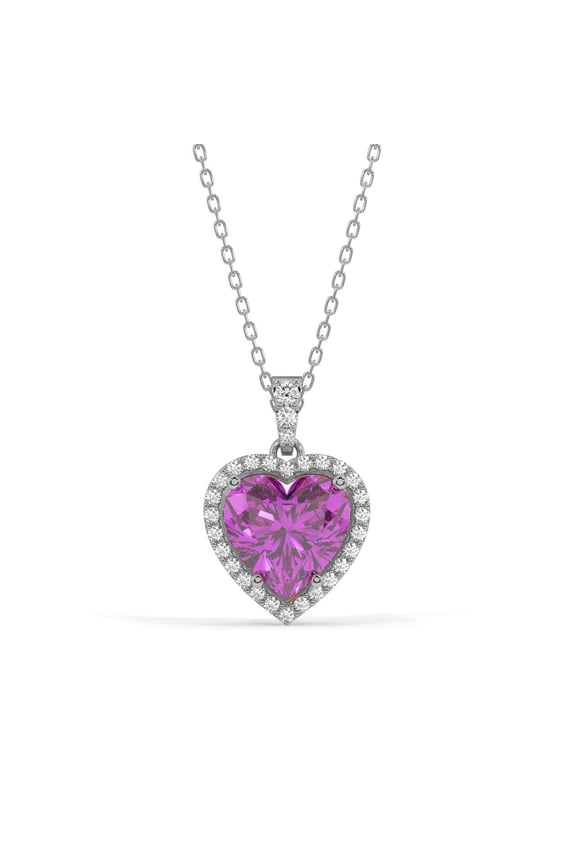 Blushing Beauty Pink Ruby Heart Shaped Pendant Necklace 18k White Gold over 925 Sterling Silver