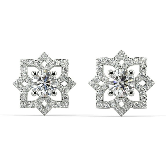 Silvermist Jewelry Diamond Flower Jacket Earrings 18K White Gold over 925 Sterling Silver | Everyday Jewelry for Women, Birthday Gift for Her
