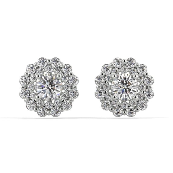Silvermist Jewelry Double Halo Diamond Jacket Earrings 18K White Gold over 925 Sterling Silver | Everyday Jewelry for Women, Birthday Gift for Her