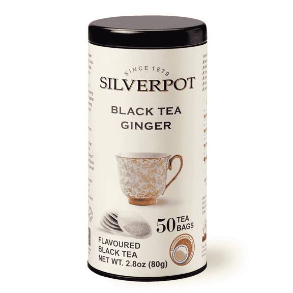 Silverpot Black Tea and Ginger - 50 Round Tea Bags | 100% Natural, Spiced Blend | Caffeinated