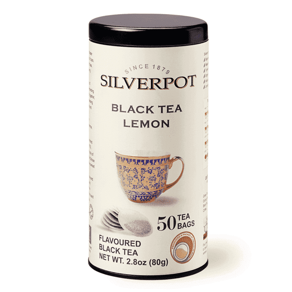 Silverpot Black Tea and Lemon - 50 Round Tea Bags | 100% Natural | Caffeinated, Reusable Tin