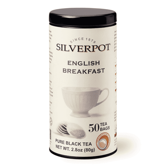 Silverpot English Breakfast Tea Bags, 50 Count, Black Tea, Strong & Flavorful, Breakfast Tea, Gourmet, Hot or Iced, Caffeinated, 100% Natural
