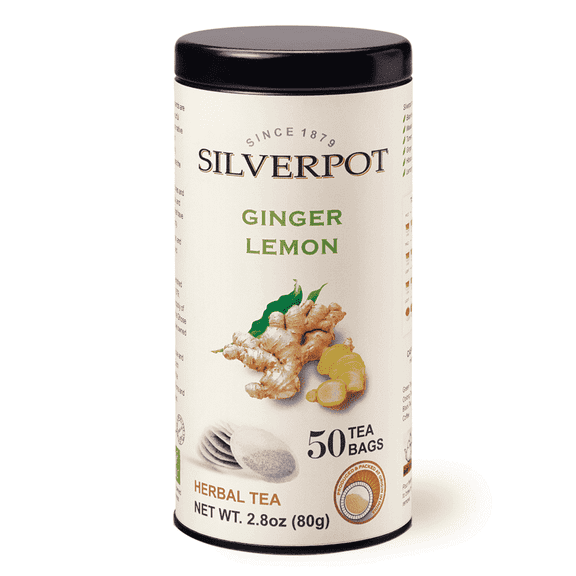 Silverpot Ginger and Lemon Tea - 50 Round Tea Bags | 100% Natural, Spicy & Zesty | Caffeine Free
