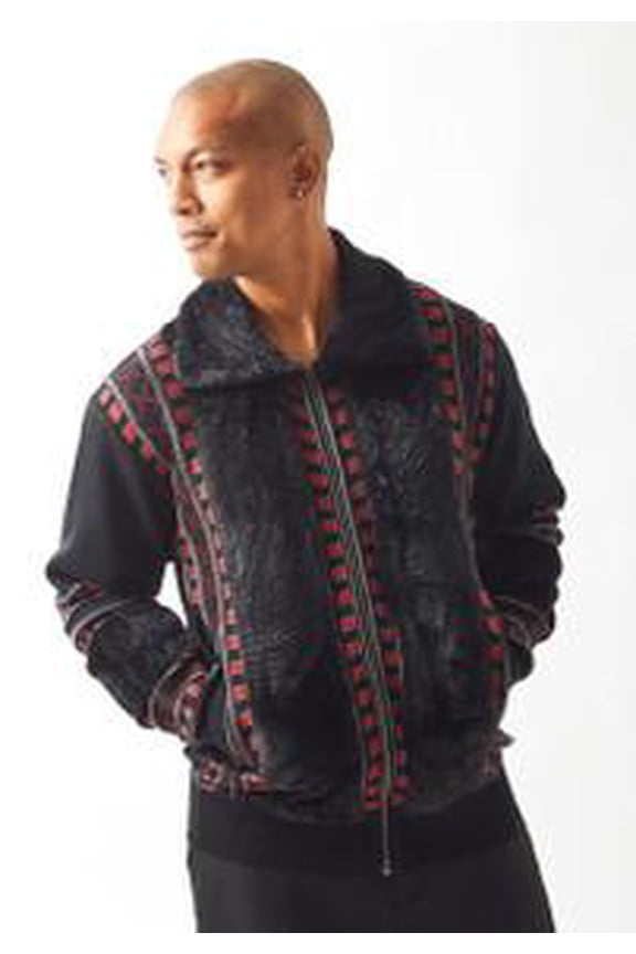 Mens Black Zipper Front Sweater Fleece Front 61002