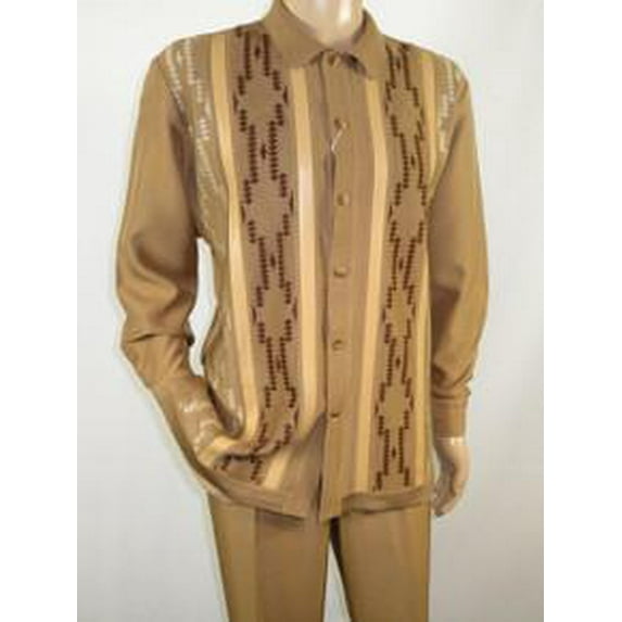 Silversilk Mens Walking Suit Beige Knit Front Outfit Leather Trim 4407