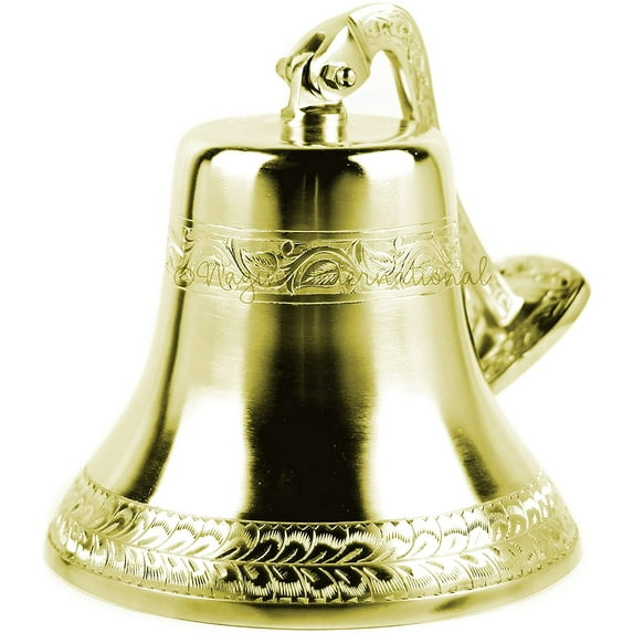 Silversmith Penciled Metal Carved Beautiful Aluminum Brushed Nickel Decorative Bell | Nursery Pirate's Decor Boat Bell | Nagina International (11 Inches, Brass)