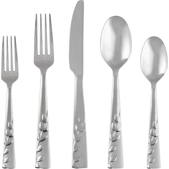 Silversmiths 268320R Blossom Sand 20-Piece Flatware Silverware Set, Service for 4, Stainless Steel, Includes Forks/Knives/Spoons, Brushed Finish