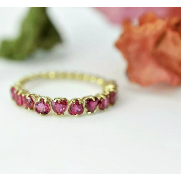 Silverstar Gems 1.50Ct Heart Cut Pink Cubic Zirconia Wedding Band Ring 14k Yellow Gold Finish