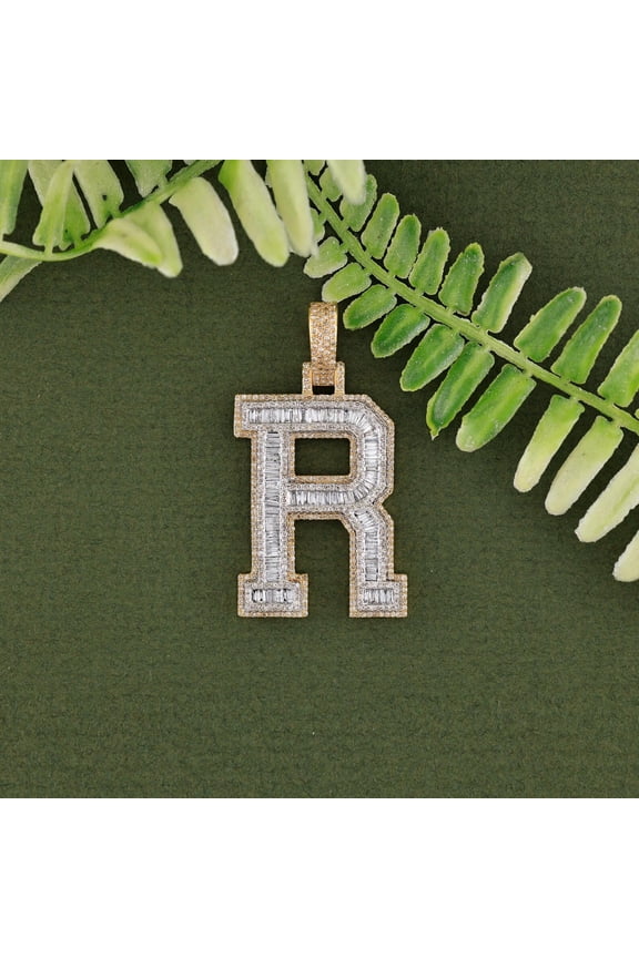 Custom Initial R Letter Pendant 14K Yellow Gold Finish Silver