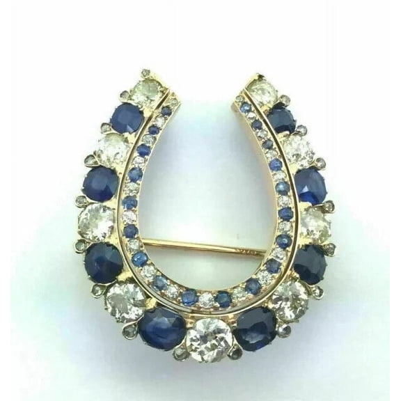 Silverstar Gems Round Cut Cubic Zirconia Horseshoes Brooch Pin 14K Yellow Gold Finish