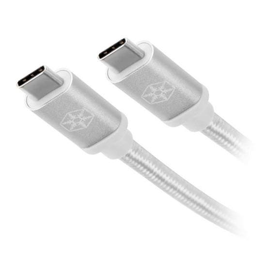 Silverstone CPU06S-1000 Silver USB 3.1 Gen 2 Type-C to Type-C with E-marker IC and support PD function cable,1 meter, Nylon Braided