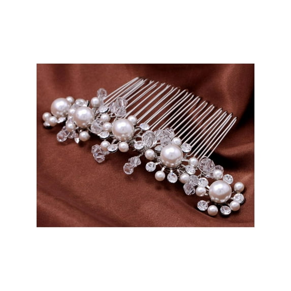 Silverstone Genuine Rhinestone Encrusted Faux Pearl Flower Fashion Hair Comb