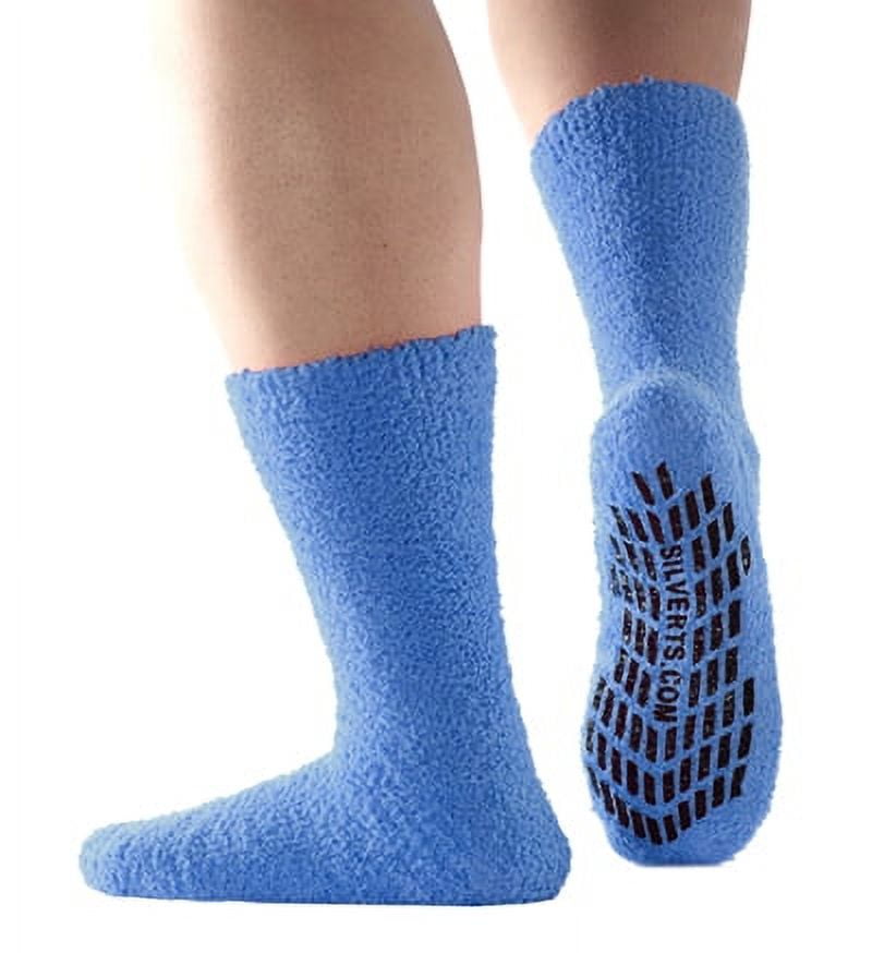 Silvert's Men & Women Slipper Sock Non-Skid Socks, One Size, Blue 