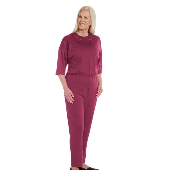Womens Adaptive Alzheimers Clothing Anti Strip Suit Jumpsuit with Anti Disrobing Suits, Adult Top & Pant, Extra Large - Burgundy