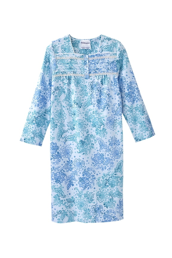 Women’s Open Back Adaptive 100% Cotton Flannel Hospital Gown With Snaps - Washy Paisley 3XL