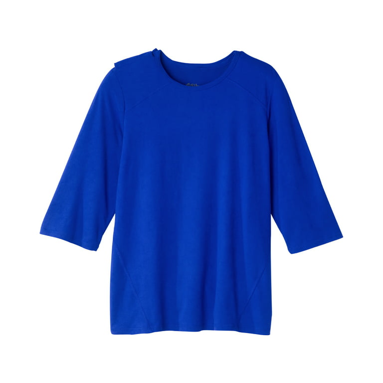 Silvert's Women’s Open Back Adaptive Active Crew Neck Top for Seniors - 3/4  Long Sleeve Shirt - Electric Blue Large