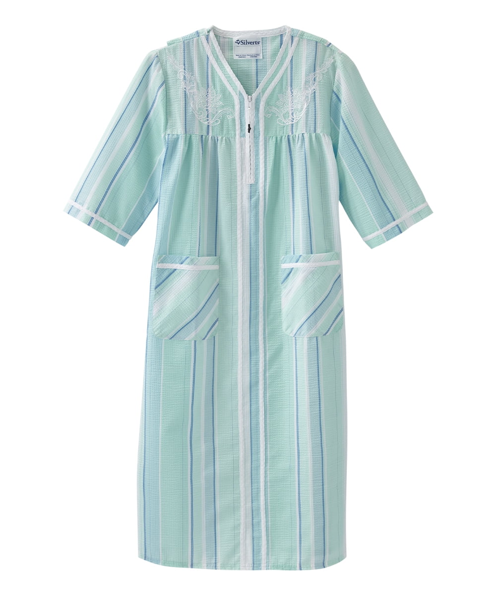 Silvert s Women s Open Back Adaptive Nightgown with Zip Front No Peek Hospital Gown for Seniors Aqua Stripe Small 59024de0 2412 4e13 a077 68dda92a2f38.dc8863ad8ddfaeebaba1ede109bb1918
