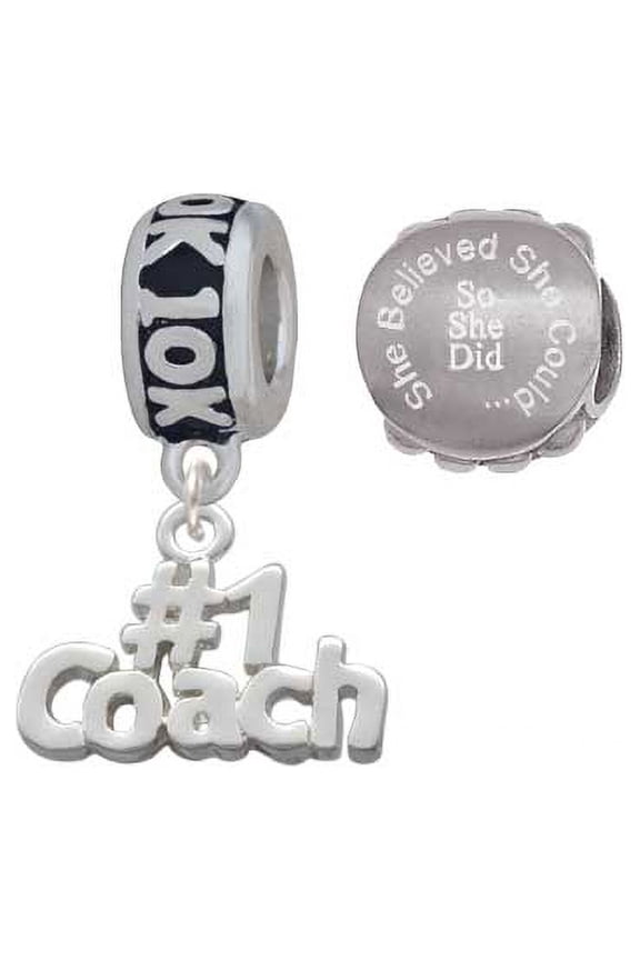 Silvertone #1 Coach 10K Run She Believed She Could Charm Beads (Set of 2)