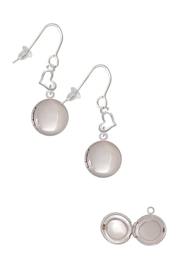 Silvertone 13.5mm Round Locket Heart French Earrings