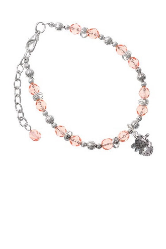 Silvertone 2-D Sea Turtle Spinner Pink Beaded Bracelet