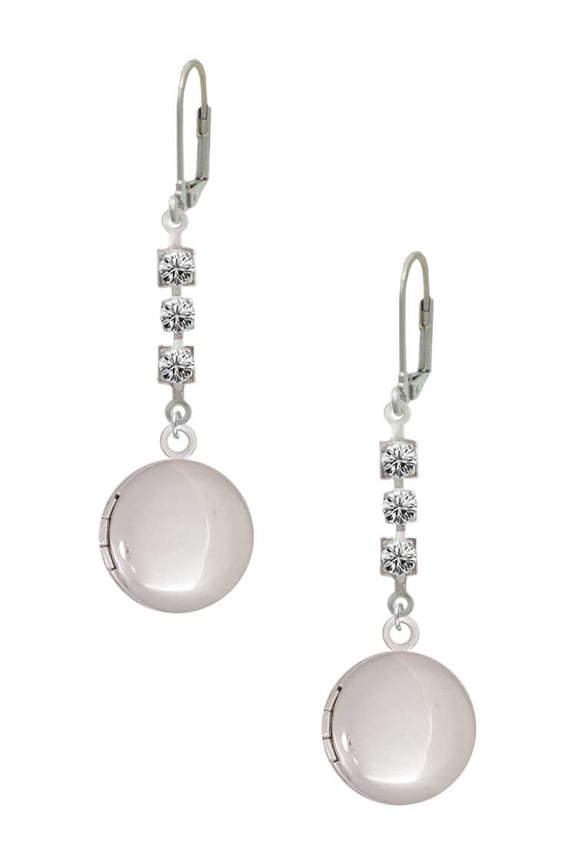 Silvertone 20mm Round Locket Crystal Madison Leverback Earrings