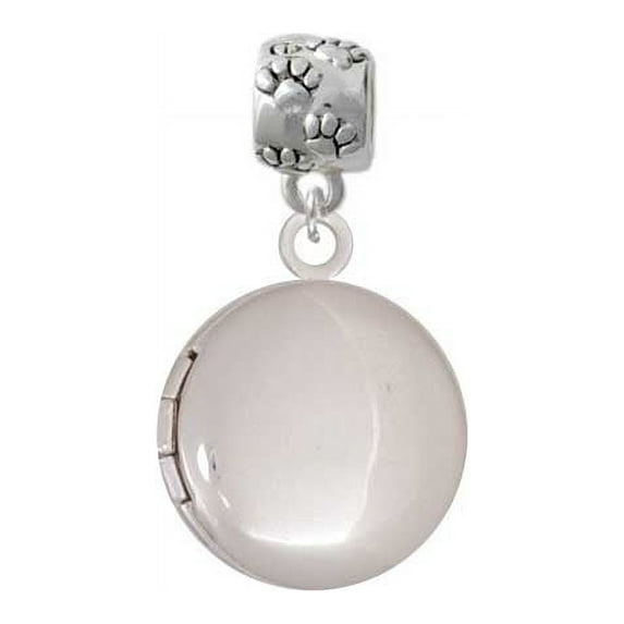 Silvertone 20mm Round Locket - Paw Print Charm Bead
