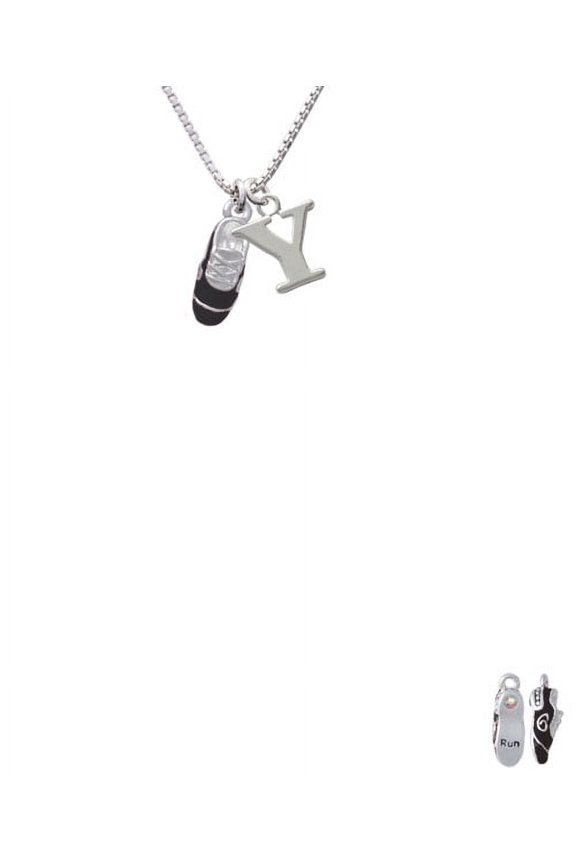 Silvertone 3-D Black Running Shoe Capital Initial Y Necklace