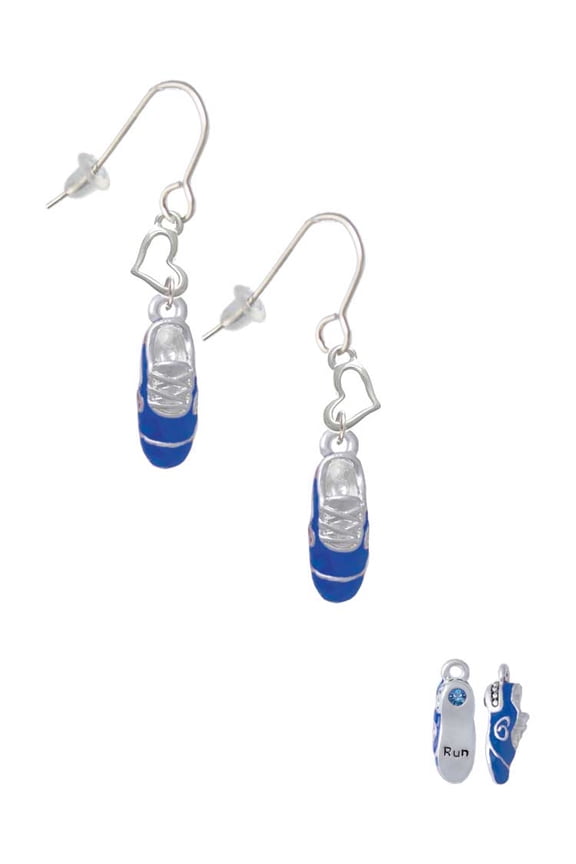 Silvertone 3-D Blue Running Shoe Heart French Earrings