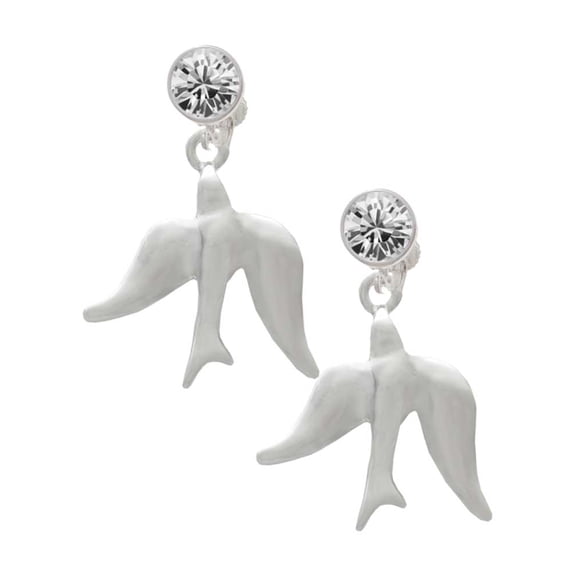 Silvertone 3-D Dove Clear Crystal Clip On Earrings