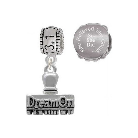 Silvertone 3-D ''Dream On'' Stamp 13.1 Half Marathon Run She Believed She Could Charm Beads (Set of 2)