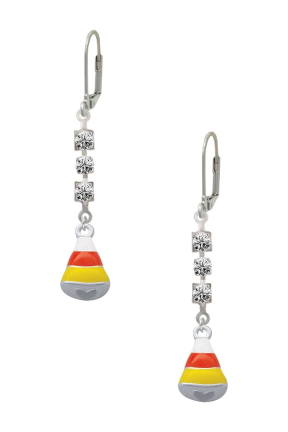 Silvertone 3-D Enamel Candy Corn Crystal Madison Leverback Earrings
