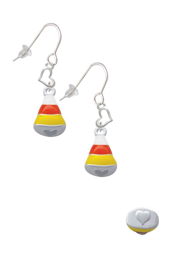 Silvertone 3-D Enamel Candy Corn Heart French Earrings