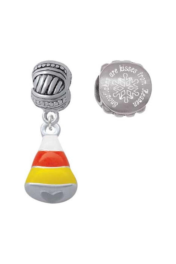 Silvertone 3-D Enamel Candy Corn Snowflakes are Kisses from Heaven Charm Beads (Set of 2)