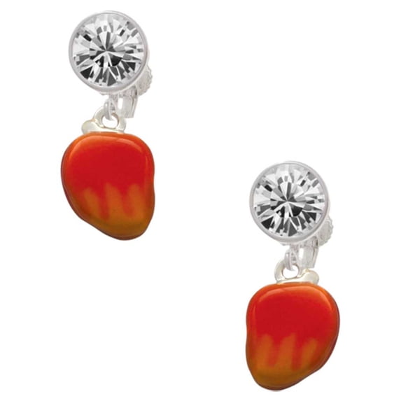 Silvertone 3-D Enamel Mango Clear Crystal Clip On Earrings