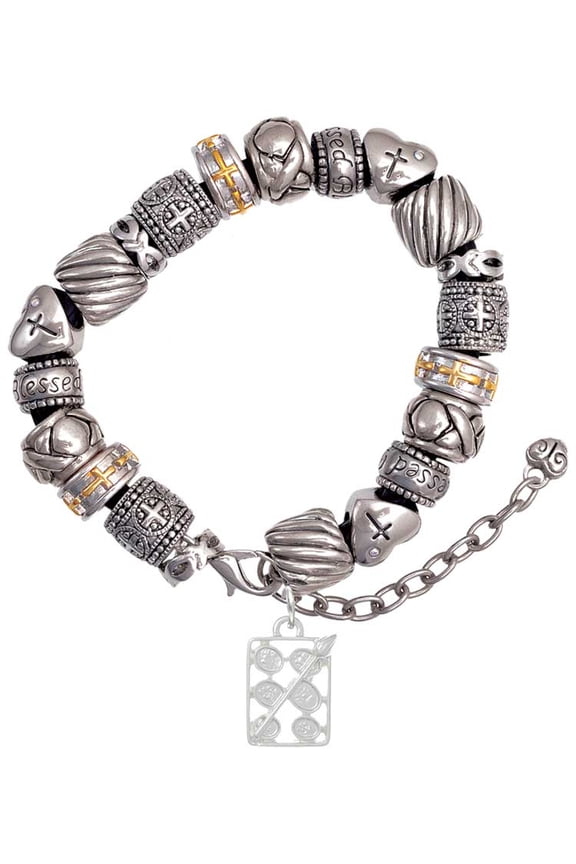 Silvertone 3-D Eye shadow Makeup Palette Silver Tone Christian Bead Bracelet