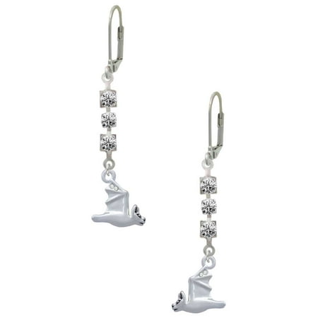 Silvertone 3-D Flying Bat with Crystals Crystal Madison Leverback Earrings