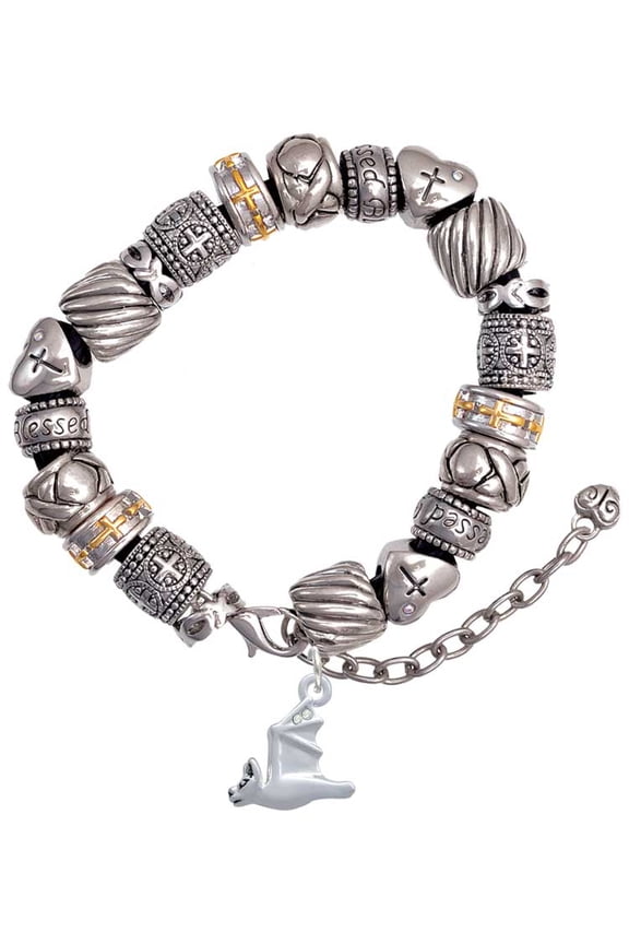 Silvertone 3-D Flying Bat with Crystals Silver Tone Christian Bead Bracelet