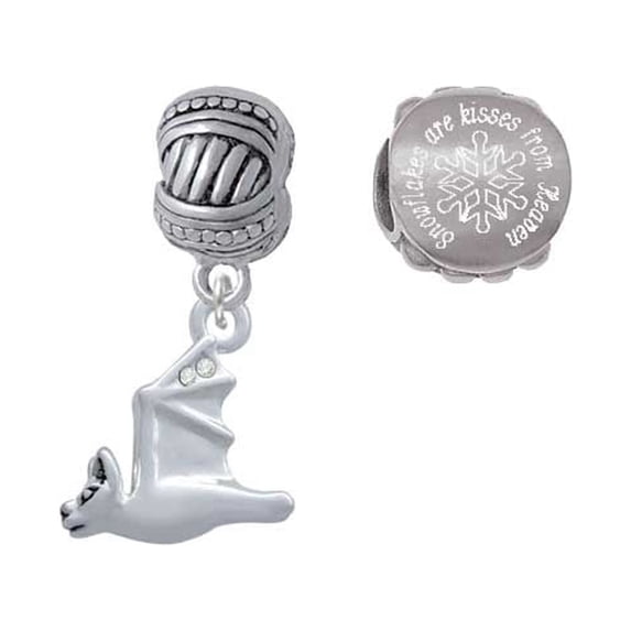 Silvertone 3-D Flying Bat with Crystals Snowflakes are Kisses from Heaven Charm Beads (Set of 2)