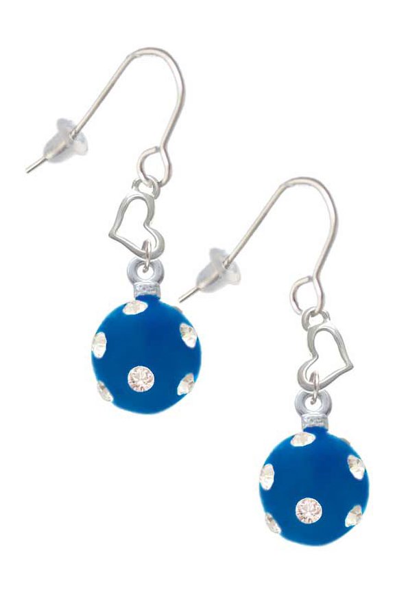 Silvertone 3-D Frosted Blue Resin Ornament with Crystals Heart French Earrings