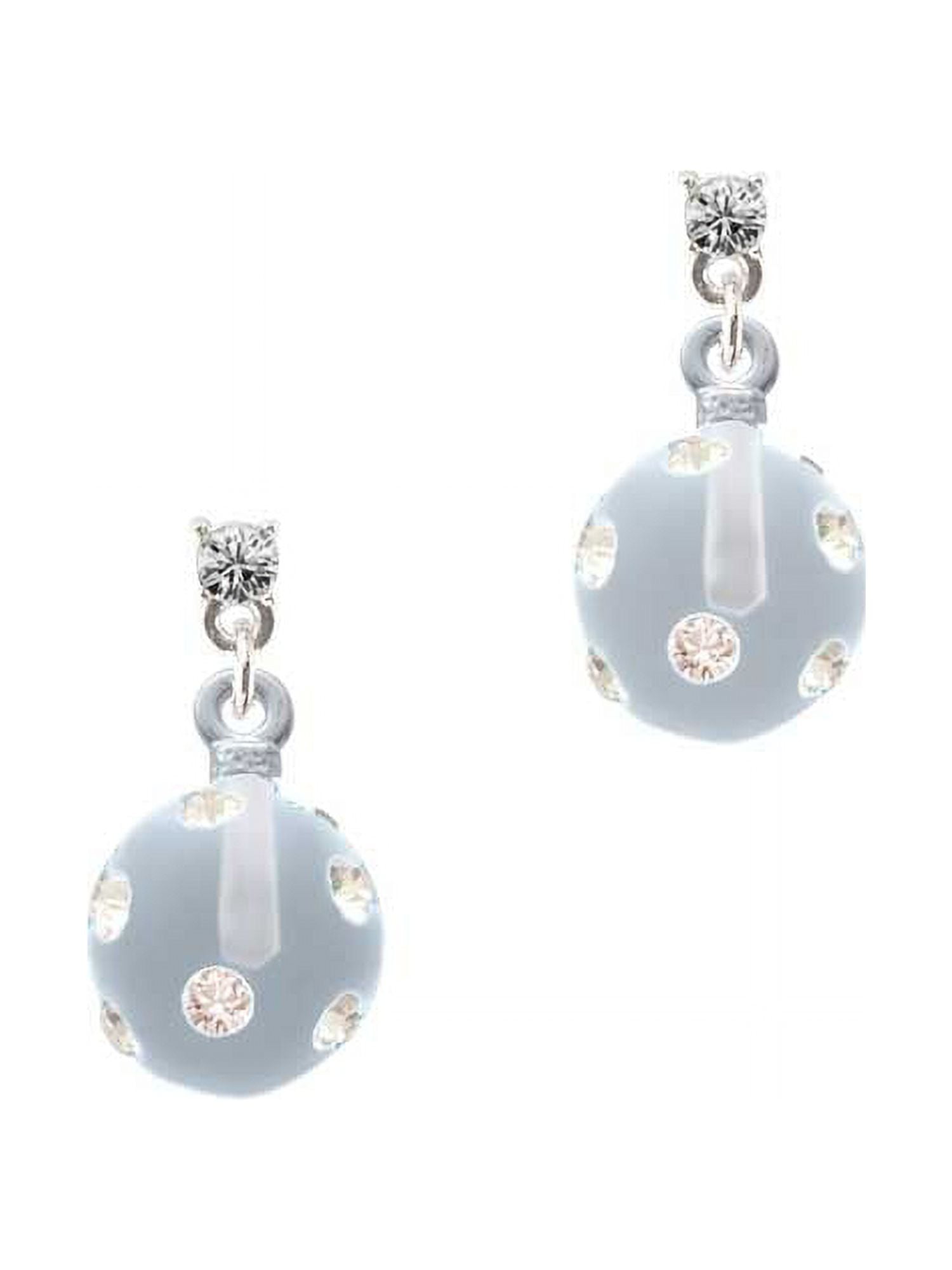 Silvertone 3-D Frosted Clear Resin Ornament with Crystals Clear Crystal Post Earrings