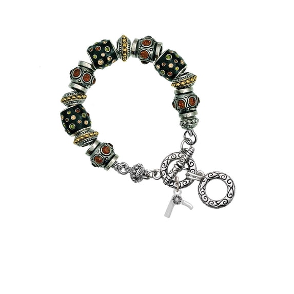 Silvertone 3-D Hair Dryer Fall Crystal Bead Charm Bracelet