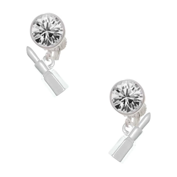 Silvertone 3-D Lipstick Clear Crystal Clip On Earrings