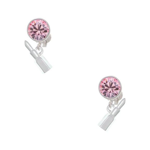 Delight Jewelry Silvertone 3-D Lipstick Pink Crystal Clip on Earrings