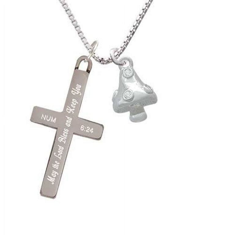 Silvertone 3-D Mushroom with Clear Crystals Bless and Keep You