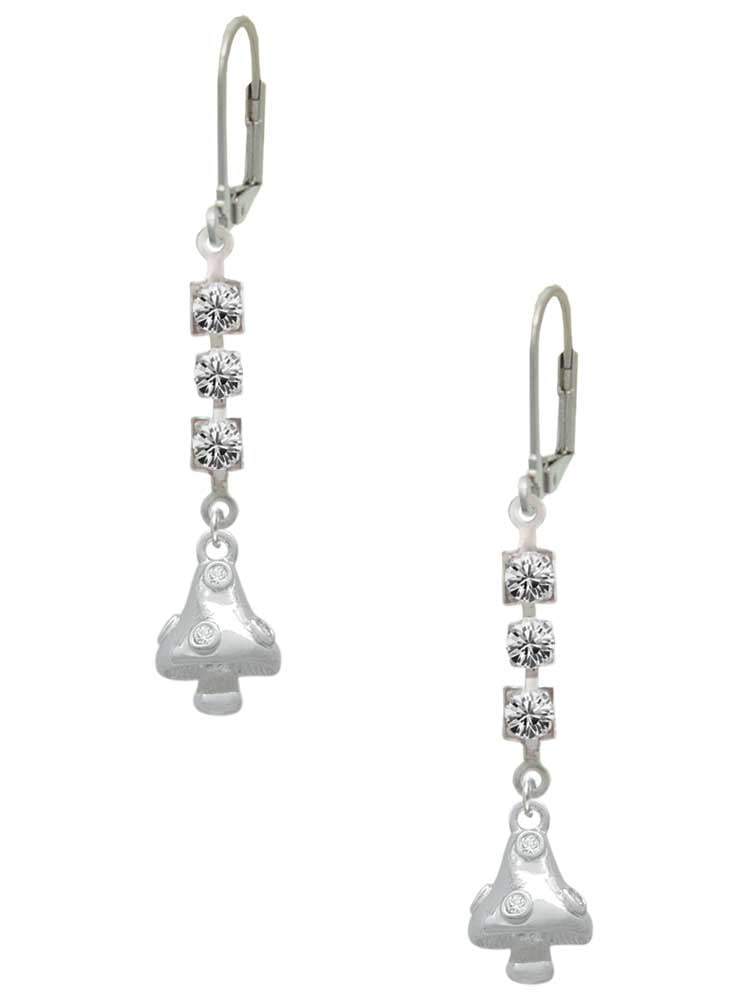 Silvertone 3-D Mushroom with Clear Crystals Crystal Madison Leverback Earrings