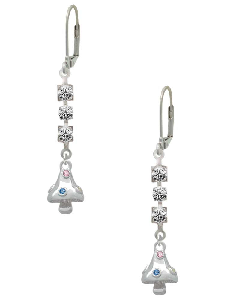 Silvertone 3-D Mushroom with Multicolored Crystals Crystal Madison Leverback Earrings