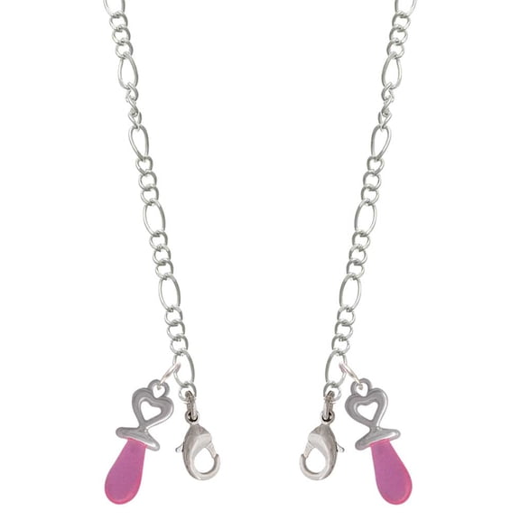 Silvertone 3-D Pink Baby Pacifier Silvertone Face Mask Necklace