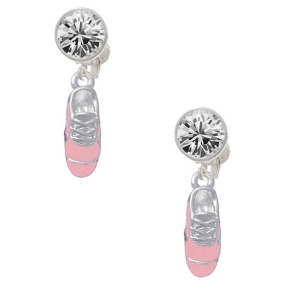 Silvertone 3-D Pink Running Shoe Clear Crystal Clip On Earrings