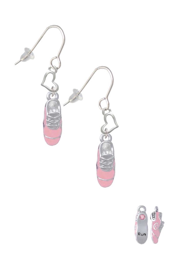Silvertone 3-D Pink Running Shoe Heart French Earrings