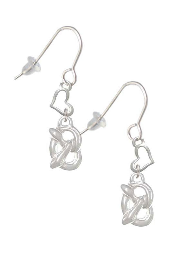Silvertone 3-D Pretzel Heart French Earrings